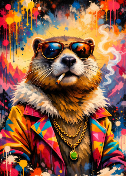 Tableau marmotte revisité style street art urbain moderne
