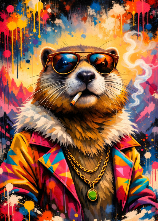 Tableau marmotte revisité style street art urbain moderne
