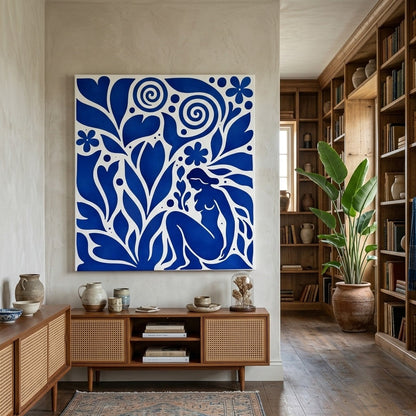 Tableau mural abstrait bleu inspiration Matisse style graphique
