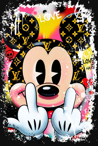 Tableau Mickey Mouse revisité en street art contemporain avec influences pop art et univers graphique urbain
