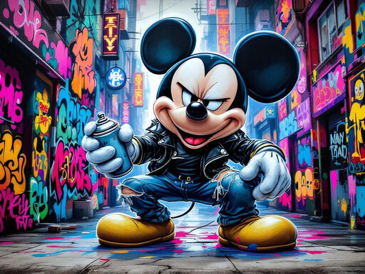 Tableau pop art de Mickey en street art urbain
