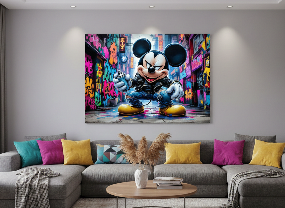 Tableau street art de Mickey personnage célèbre
