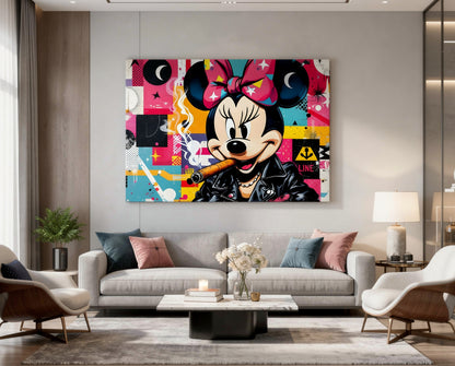 Minnie Mouse pop art accroché dans salon moderne décoration murale pop culture
