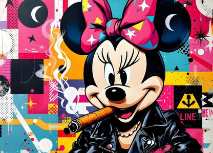 Minnie Mouse pop art street art cigare perfecto cuir fond graphique coloré style graffiti

