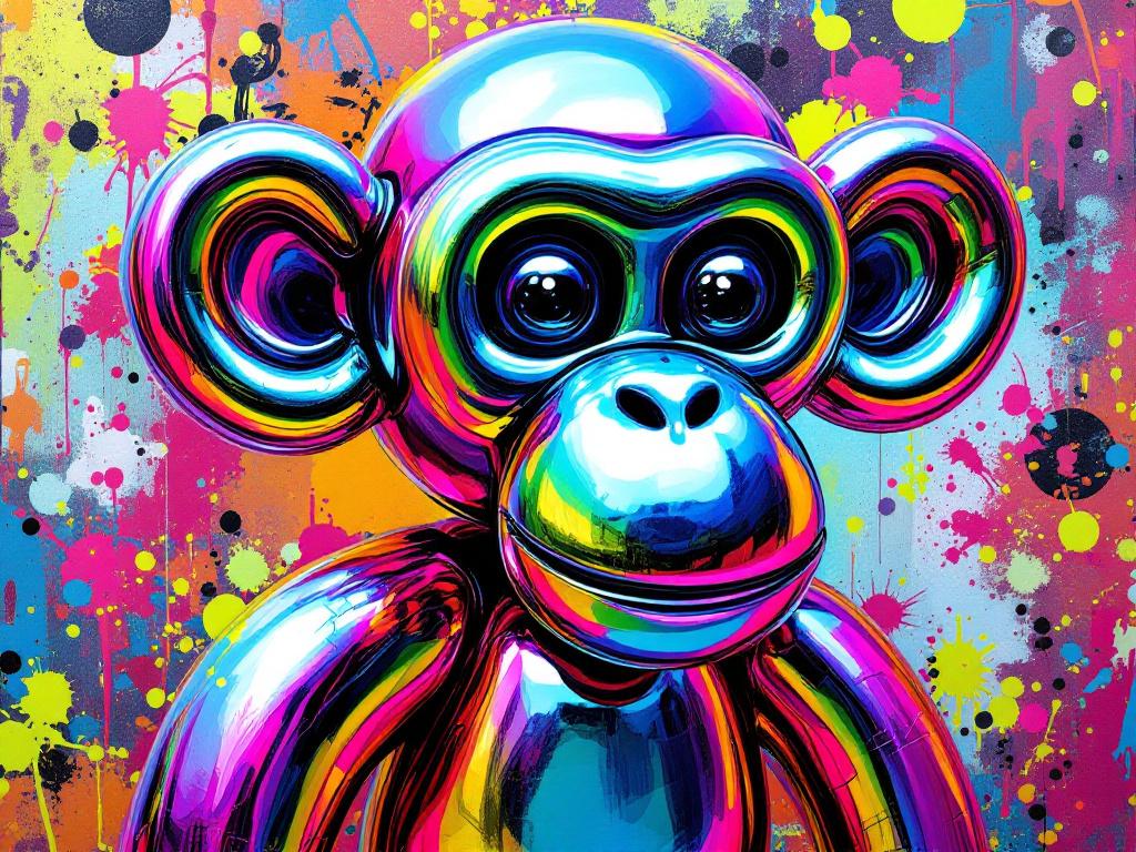 Tableau pop art singe coloré vue de face
