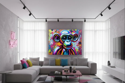 Tableau pop art singe en décoration intérieure
