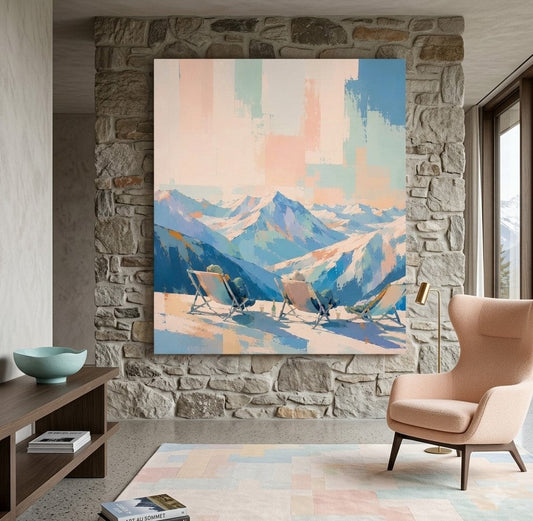 Tableau montagne panoramique dans un intérieur contemporain, création exclusive Iconik-Art
