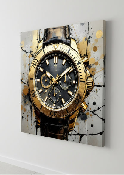 Détail du cadran de la montre iconique avec accents dorés et texture picturale
