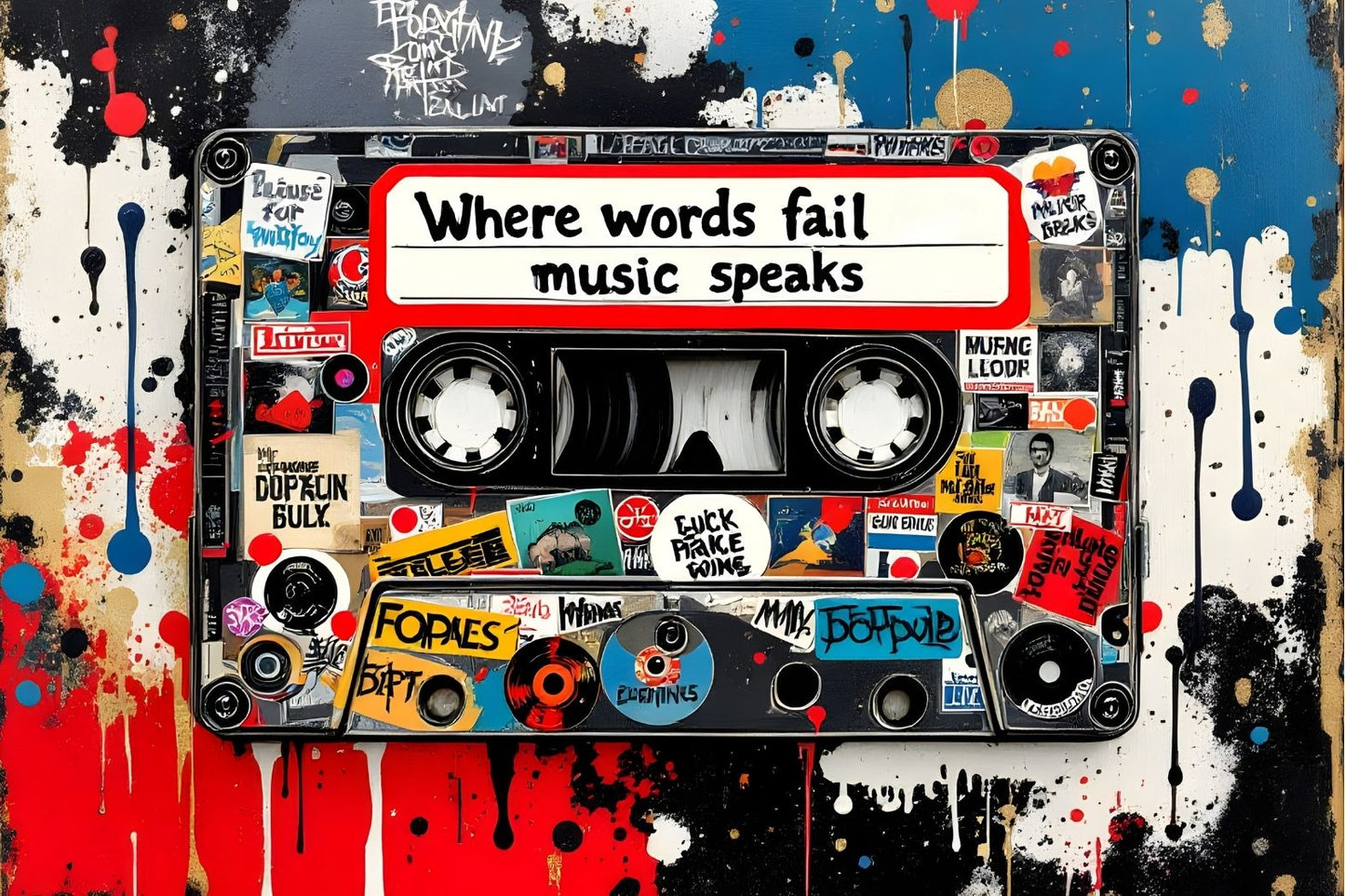 Tableau pop art cassette iconique vue de face
