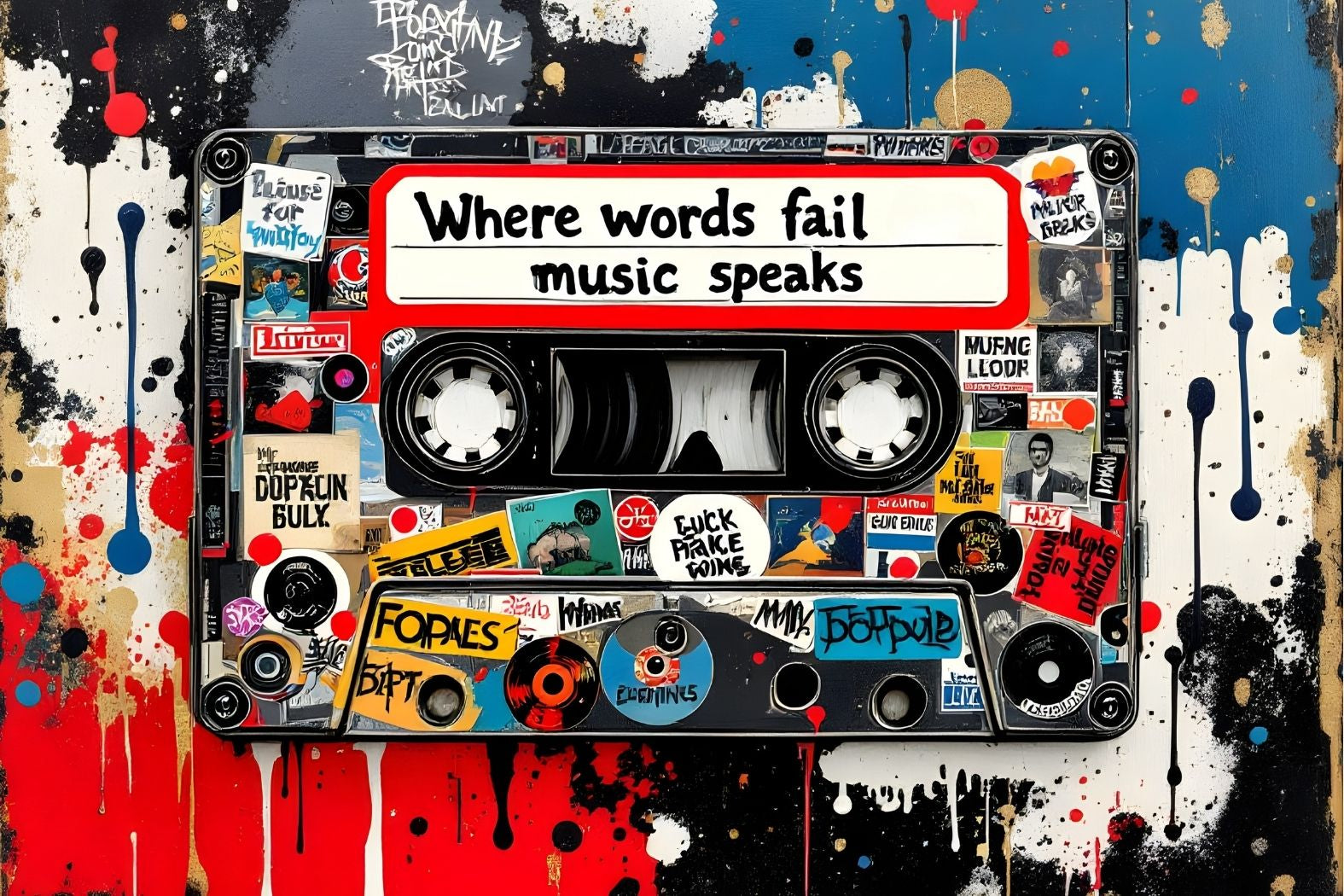 Tableau pop art cassette iconique vue de face
