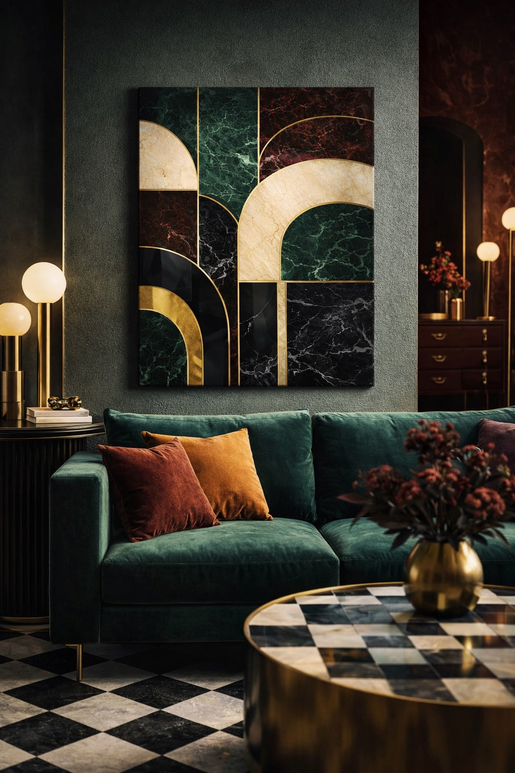 Tableau art déco moderne en situation décorative
