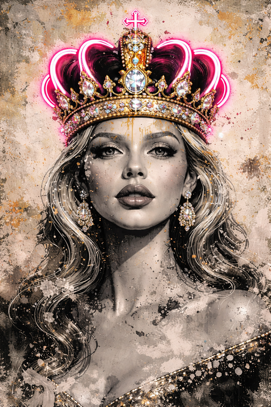 Tableau portrait pop art femme couronne néon
