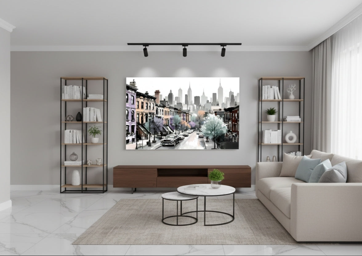 Tableau New York en situation dans un intérieur contemporain
