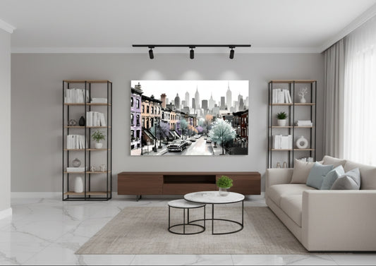 Tableau New York en situation dans un intérieur contemporain
