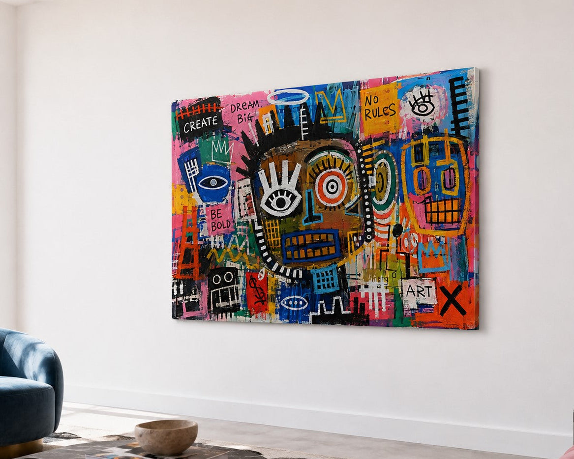Tableau No Rules imprimé sur toile et présenté sur châssis entoilé légèrement de profil
