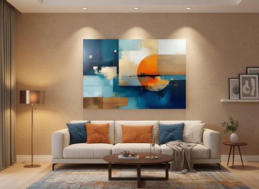 Œuvre abstraite moderne intégrée dans un intérieur design
