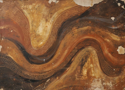 Tableau abstrait afro bohème aux motifs organiques et tons terreux
