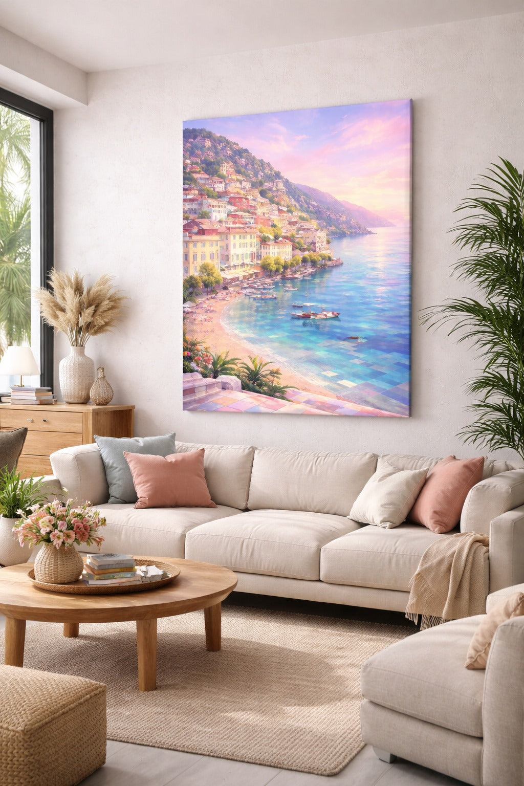 Tableau mural paysage méditerranéen pastel ambiance vacances
