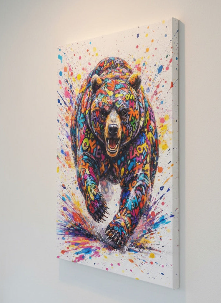 Tableau pop art ours graffiti détail
