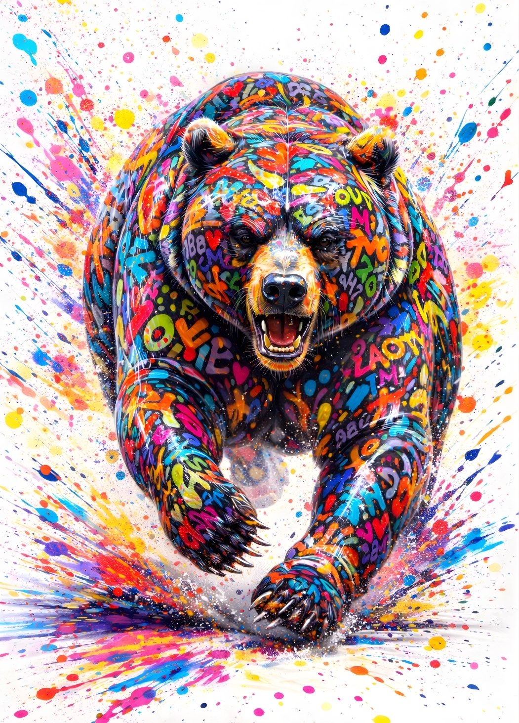 Tableau pop art ours graffiti face
