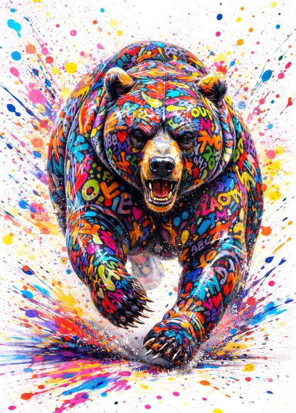 Tableau pop art ours graffiti face
