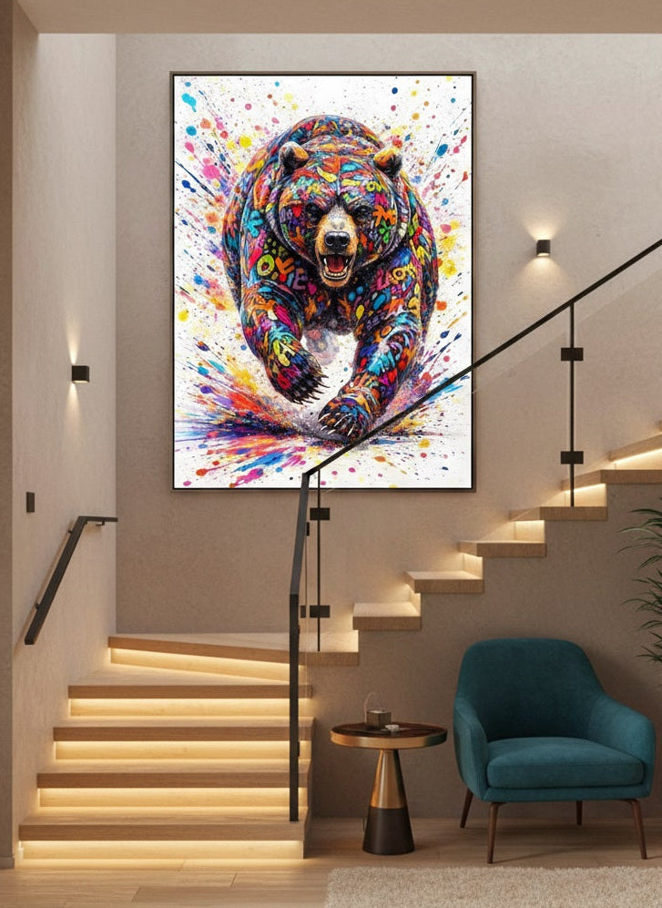 Tableau pop art ours graffiti mise en situation
