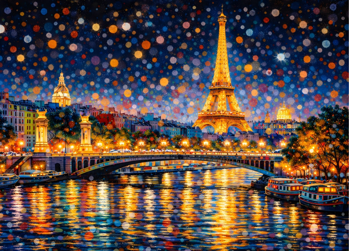 Tour Eiffel illuminée sur la Seine de nuit
