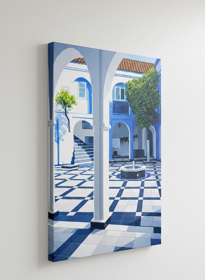 Tableau contemporain architecture andalouse pour salon moderne lumineux
