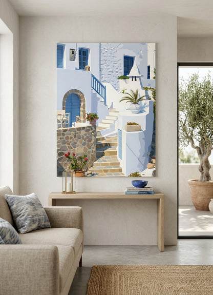 Village grec accroché dans intérieur bord de mer décoration murale
