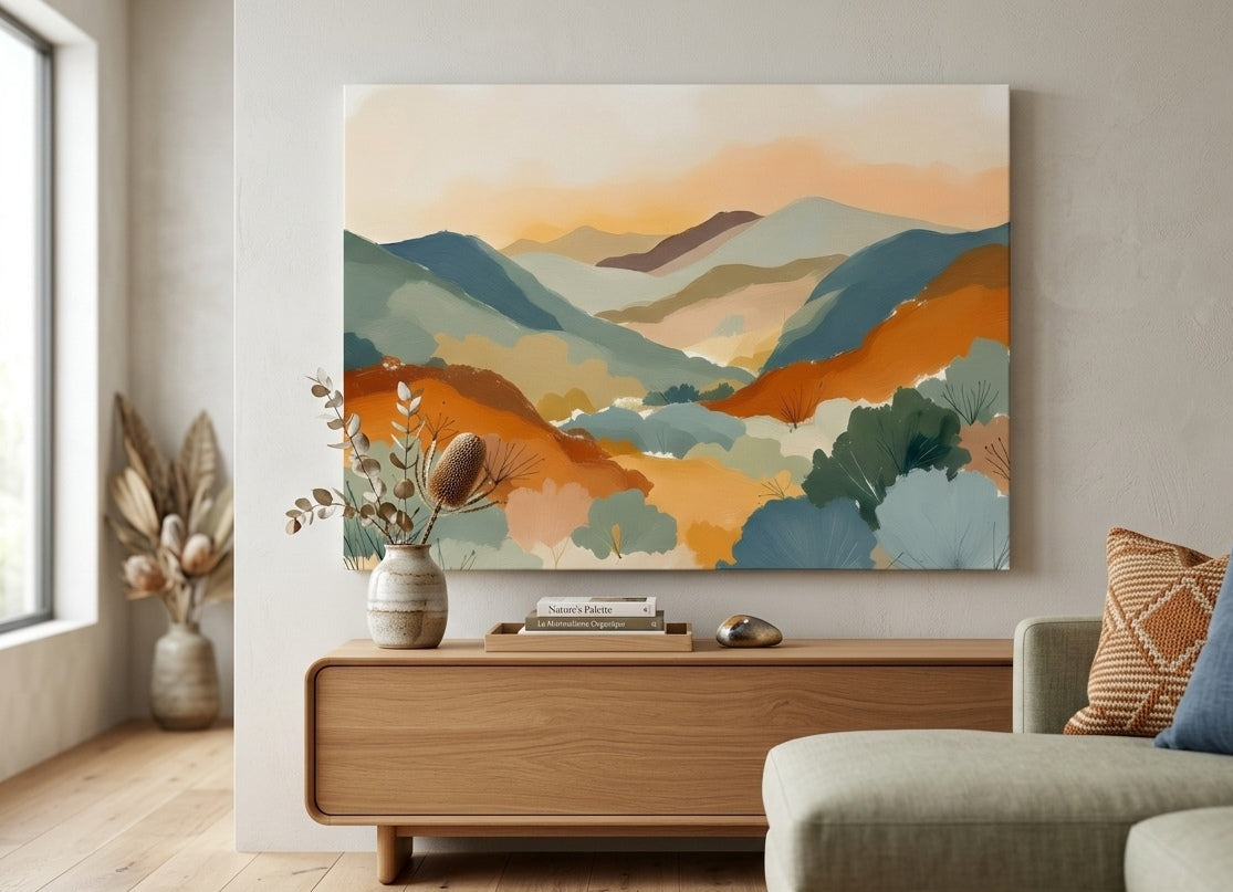 Tableau mural design vallée stylisée pour intérieur chic et épuré
