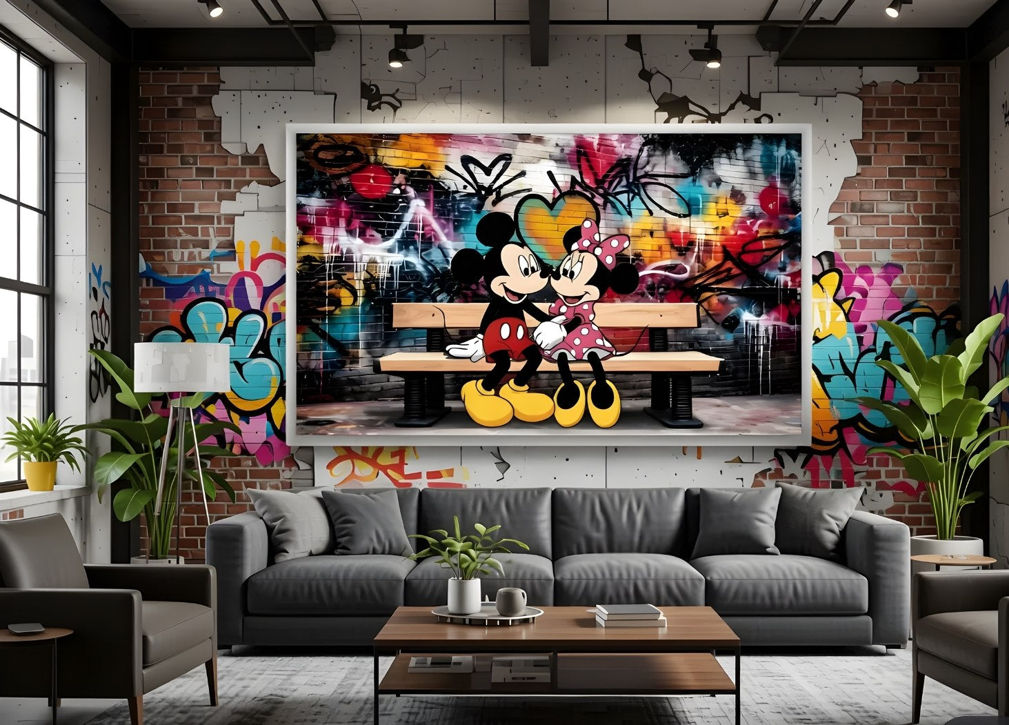 Décoration murale pop urbaine avec Mickey et MInnie
