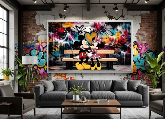 Décoration murale pop urbaine avec Mickey et MInnie
