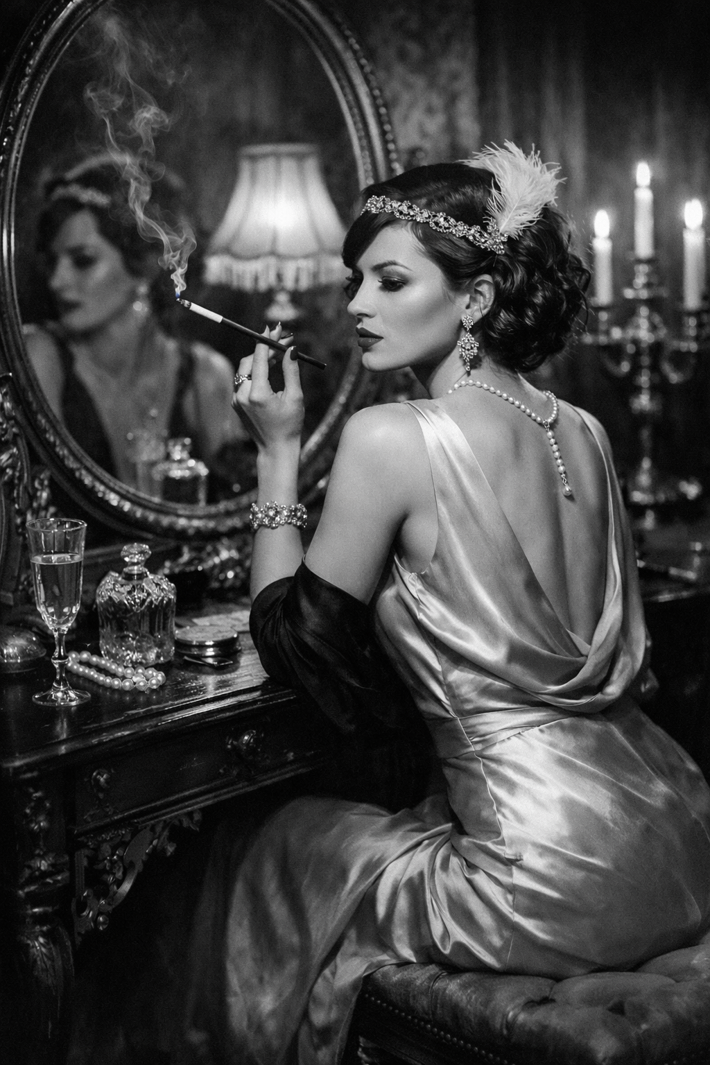 Photographie d’art noir et blanc femme glamour vintage
