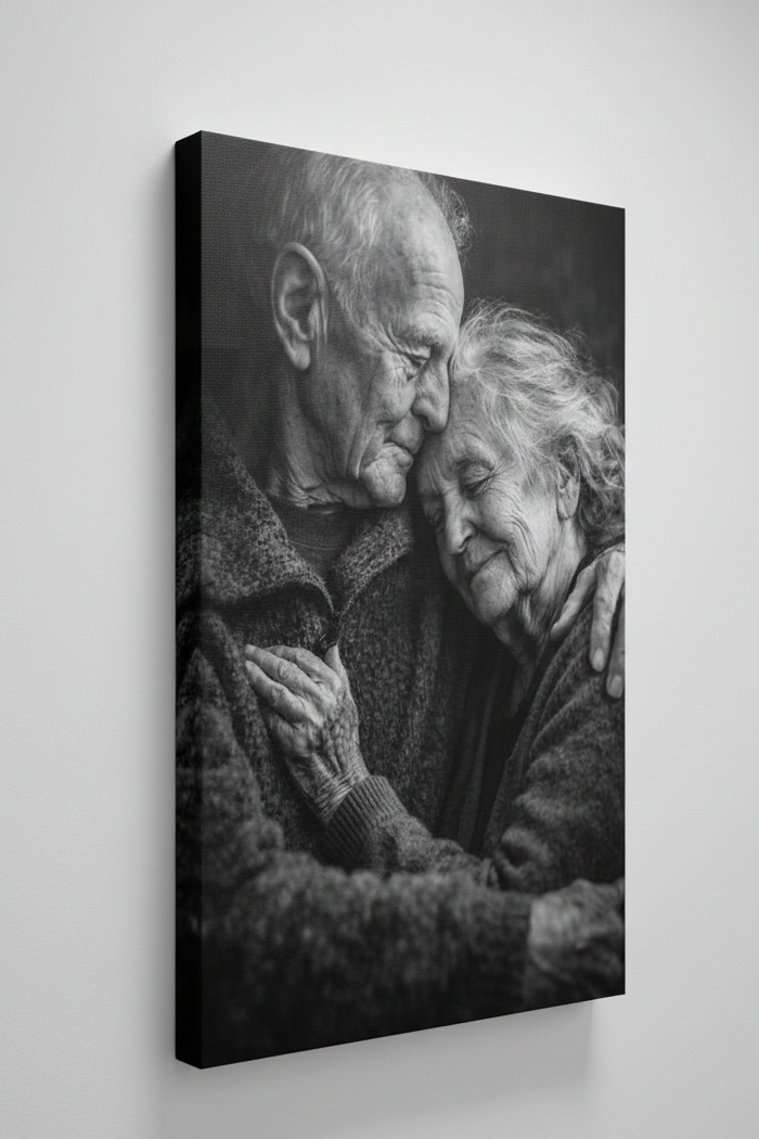 Détail des visages et des mains exprimant l’amour et le temps
