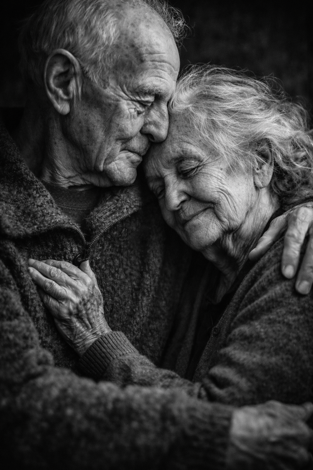 Photographie d’art noir et blanc couple âgé émotion
