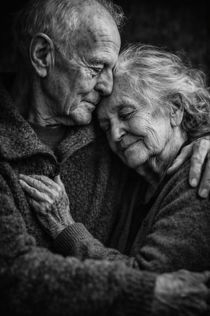 Photographie d’art noir et blanc couple âgé émotion
