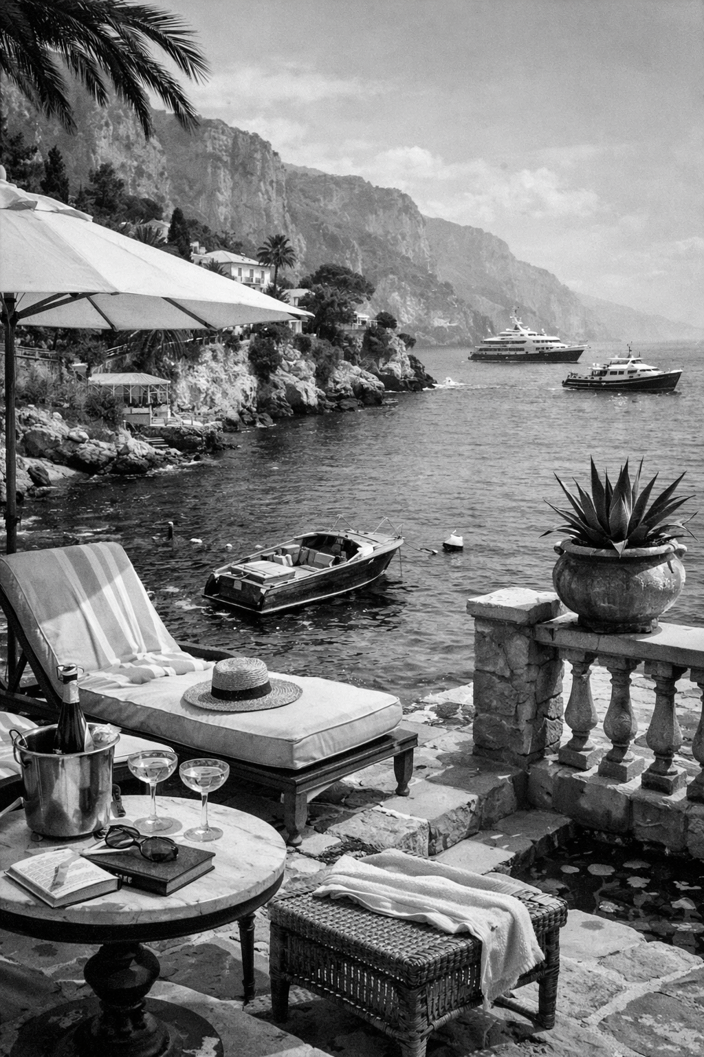 Photographie d’art noir et blanc bord de mer méditerranéen
