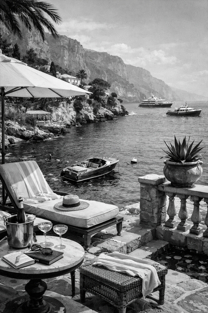 Photographie d’art noir et blanc bord de mer méditerranéen
