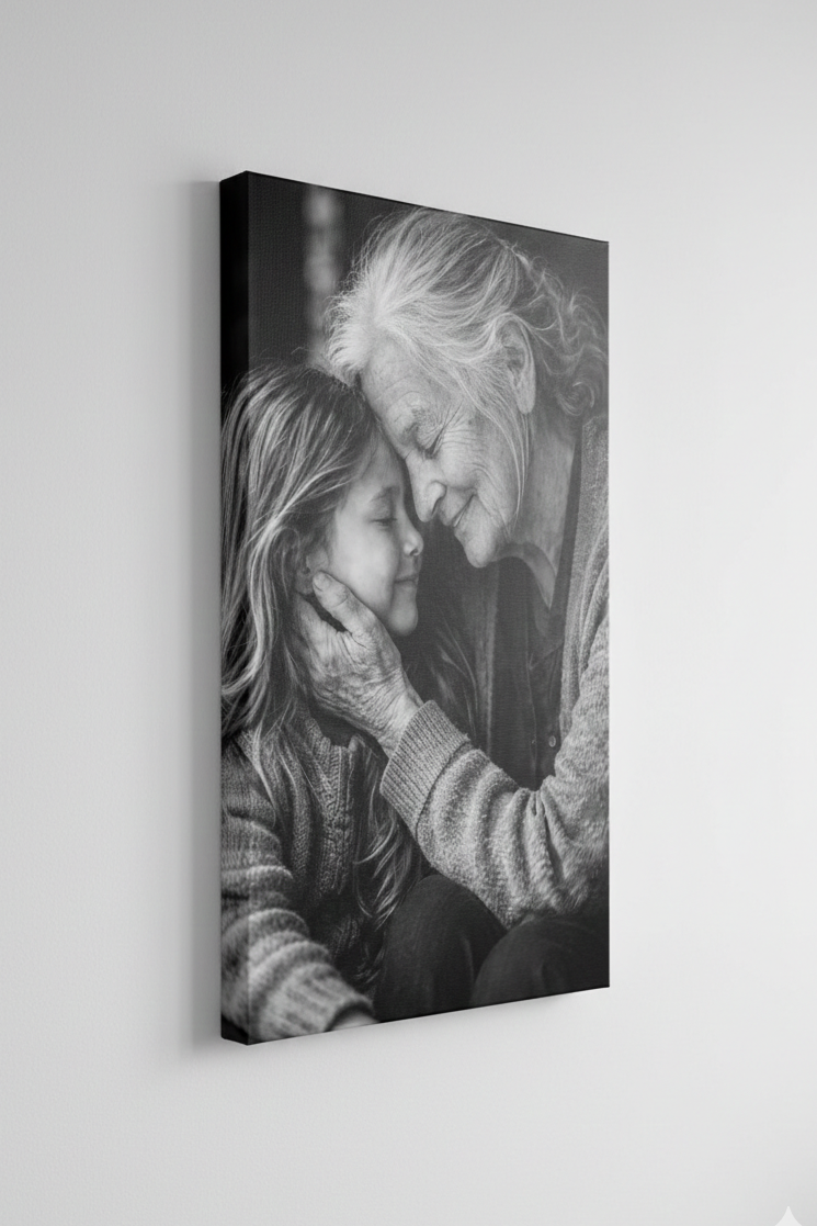 Détail du geste et des expressions dans un portrait noir et blanc
