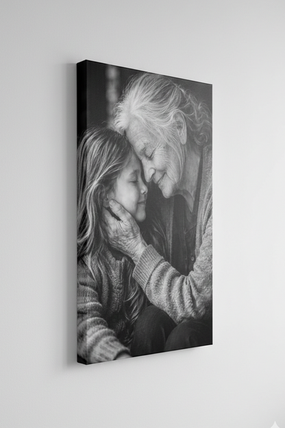 Détail du geste et des expressions dans un portrait noir et blanc
