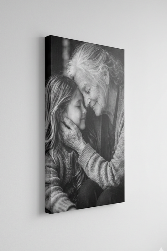 Détail du geste et des expressions dans un portrait noir et blanc
