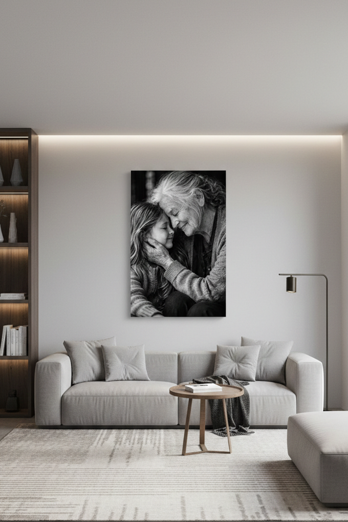 Photographie d’art noir et blanc émotionnelle en décoration murale
