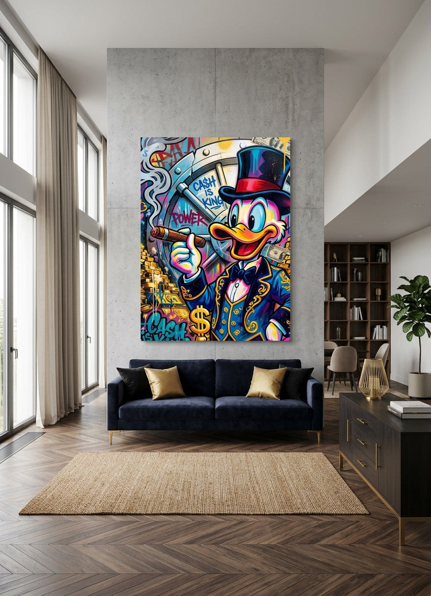 Tableau Picsou pop art accroché dans salon moderne décoration murale pop culture
