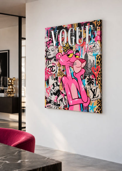 Tableau Panthère Rose avec collage street art
