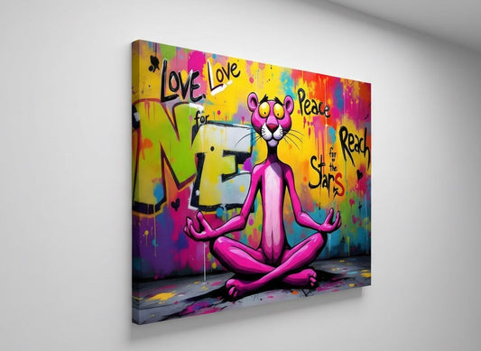 Vue profil toile panthère rose pop art impression haute définition sur châssis bois premium
