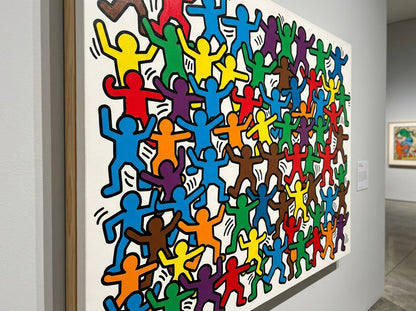 Vue de profil impression pop art silhouettes colorées style Haring
