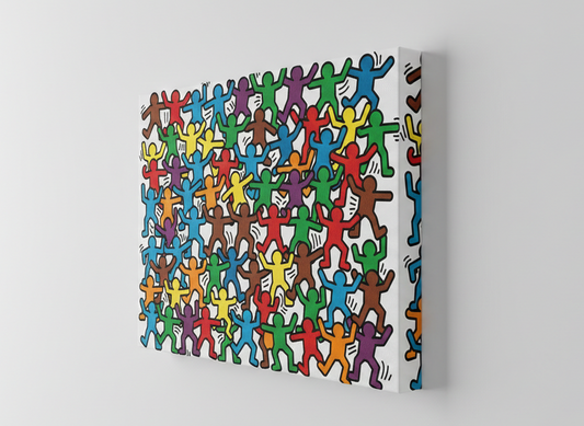 Toile pop art montée sur châssis entoilé, vue matière et profondeur
