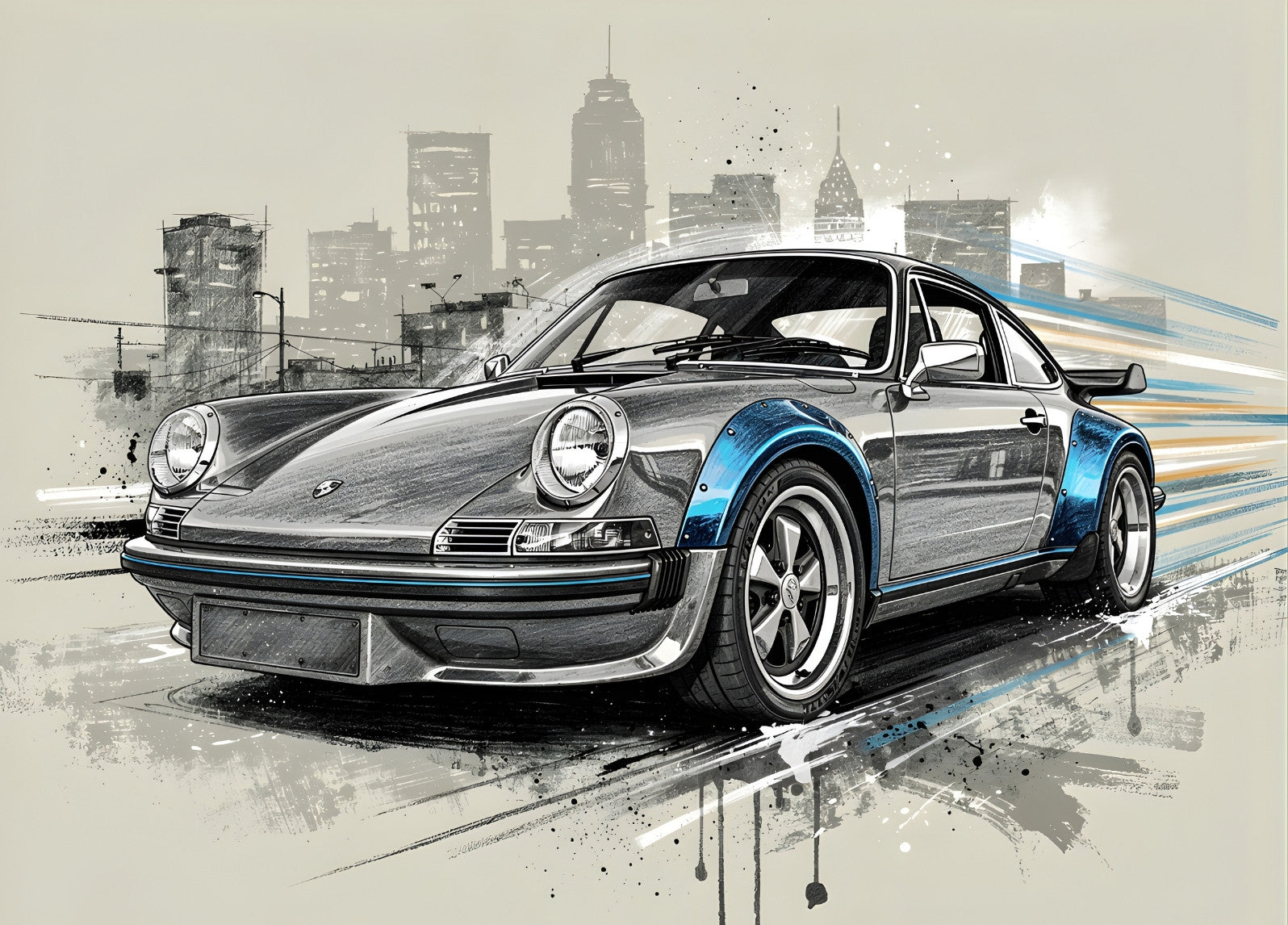 Tableau pop art Porsche 911 vue de face
