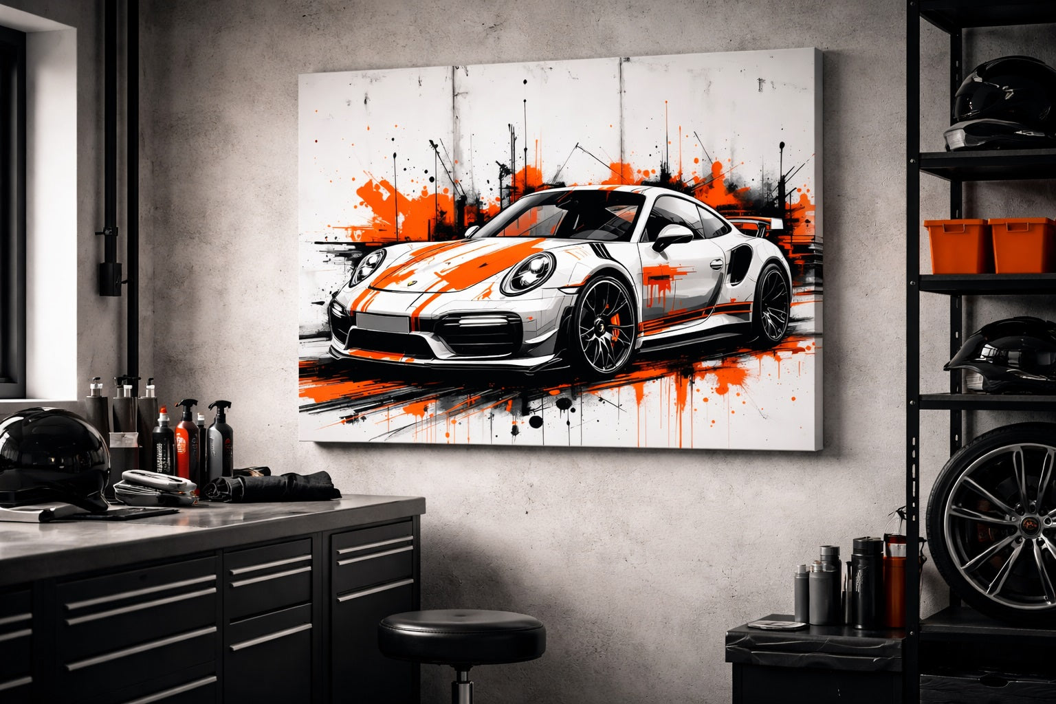 Tableaux modernes pour salon voiture sport Porsche design contemporain
