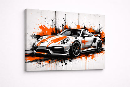 Tableau contemporain design automobile Porsche 911 style graffiti urbain
